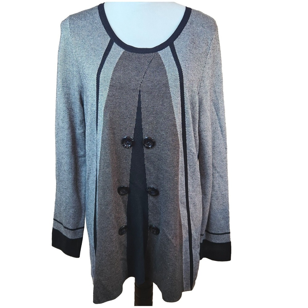 Alison Sheri Womens Colorblock Boho Top Pullover Tunic Sz 2XL Gray Laganlook NEW